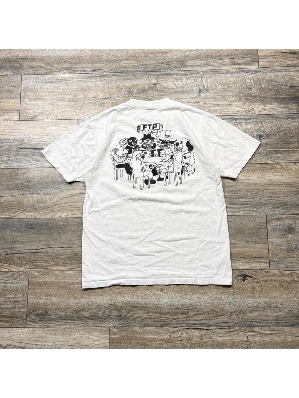 FTP Men's White and Cream Tshirt